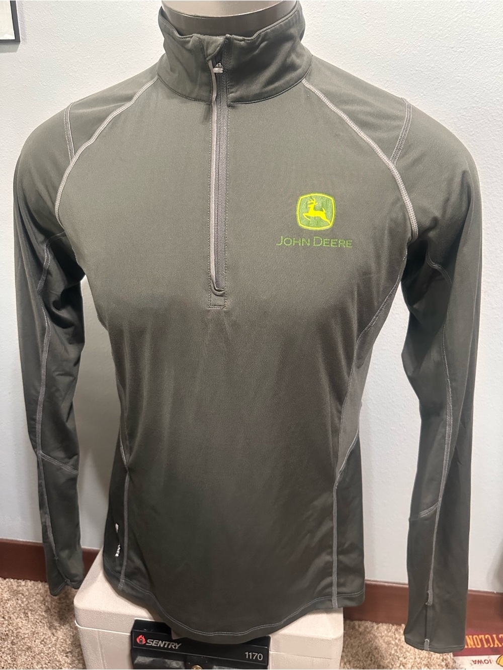 Ogio Endurance John Deere Olive Green Half-Zip Performance Top with Yellow Logo